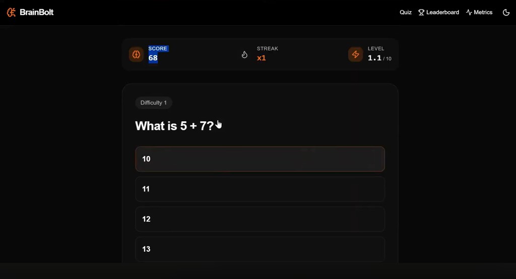 BrainBolt quiz screenshot