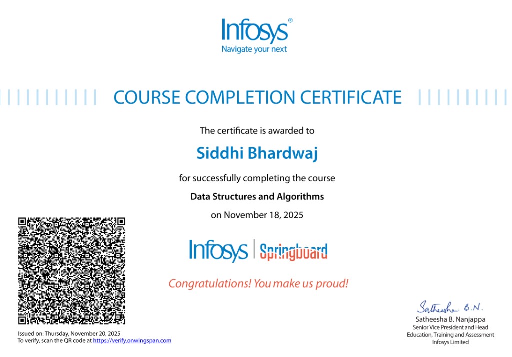 Infosys DSA certificate